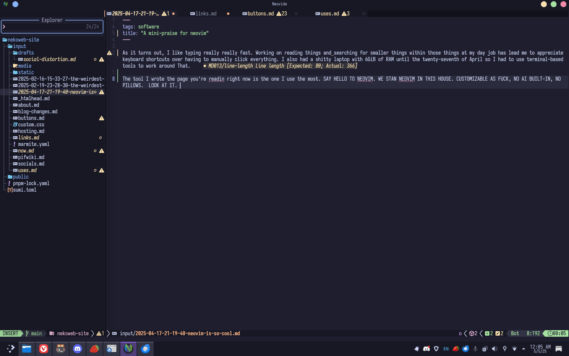 A screenshot of the author’s computer with Neovim in Neovide as the displayed window.